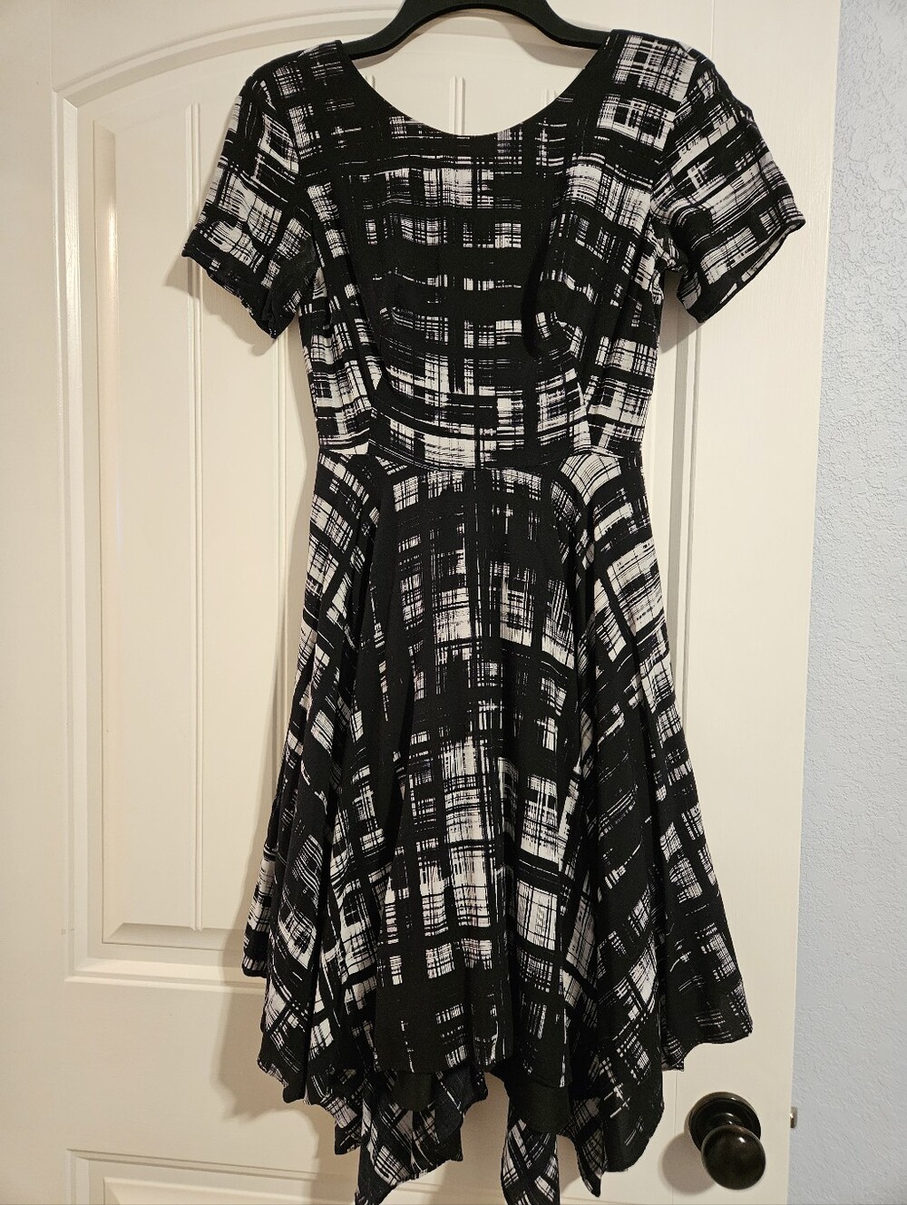 Black and White Patterned Fit-and-Flare Dress